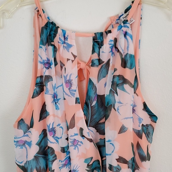 Papaya Summer Peach, Blue, Cream, Pink Floral Print Halter Dress L - Picture 2 of 7